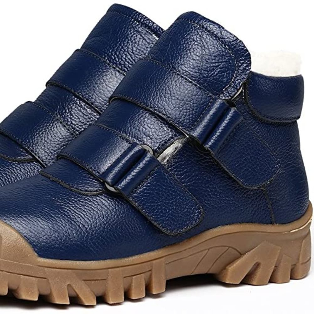 VILOCY Boy's Leather Fur Lined Snow Sneakers
